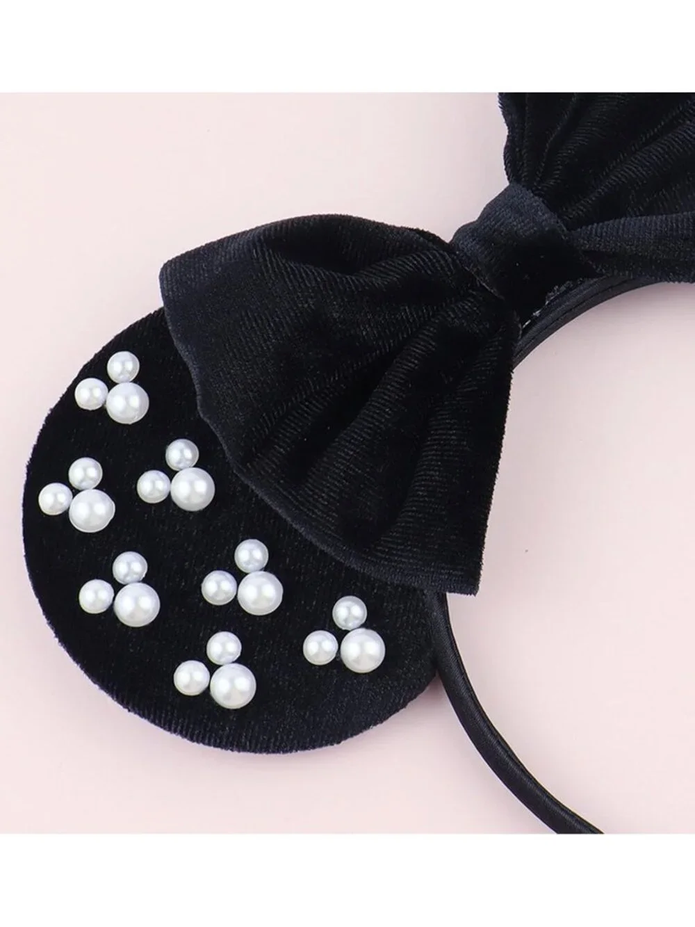 Women Balck White Polyester Velvet Mickey Mouse Halloween Costume Headband